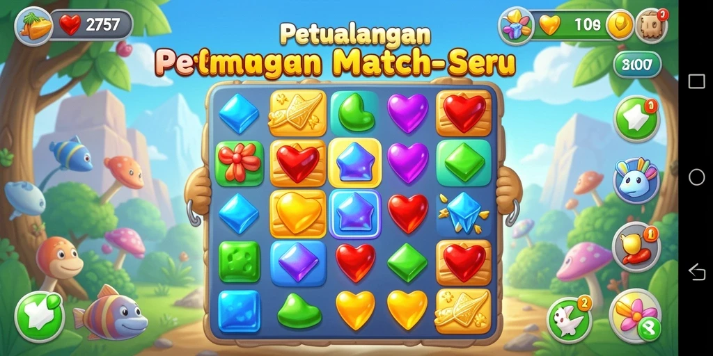 Screenshot gameplay 2757 yang menampilkan aksi mencocokkan buah-buahan.