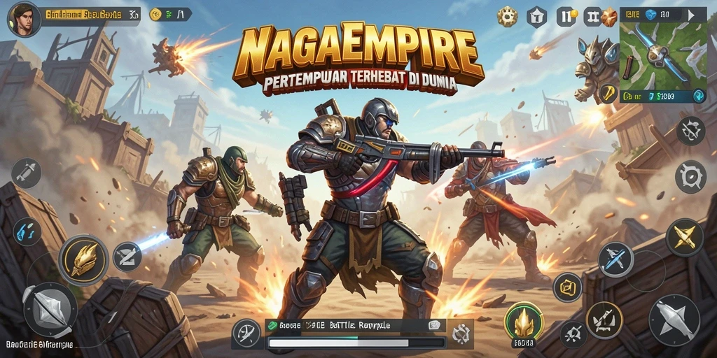 Screenshot gameplay NAGAEMPIRE menampilkan aksi Battle Royale yang mendebarkan.