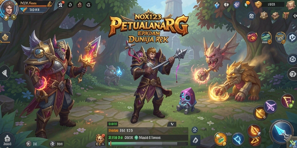Tampilan gameplay NOX123 dengan pertempuran epik di dunia RPG.
