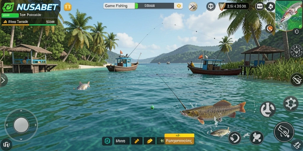 Tampilan gameplay NUSABET yang menarik saat memancing.