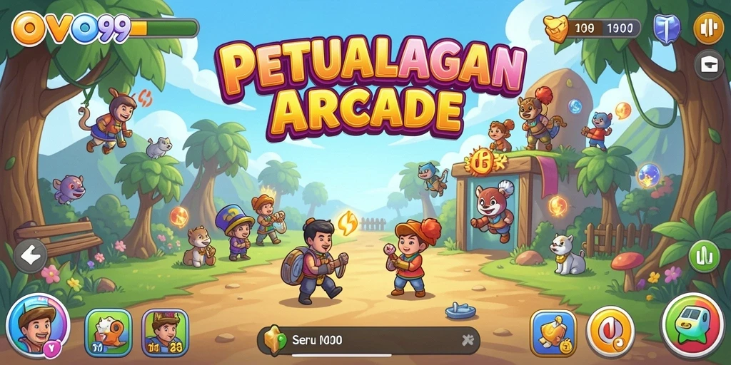 Screenshot gameplay OVO99 yang menunjukkan aksi seru dalam level arcade.