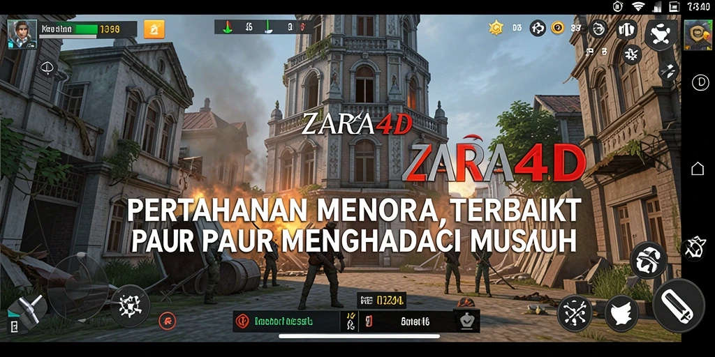 Gameplay ZARA4D menampilkan menara dan strategi pertahanan dalam aksi.